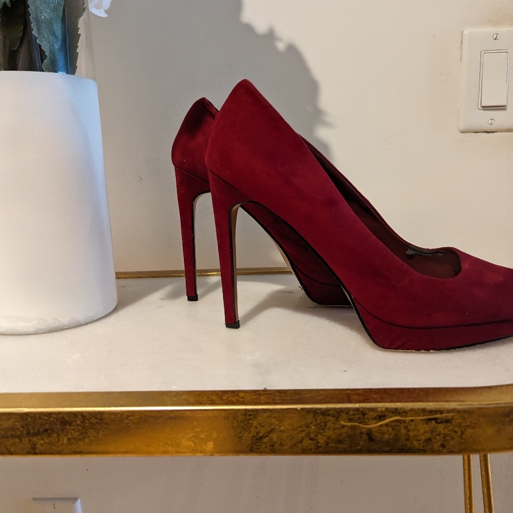 Raspberry Suede Stiletto Pumps